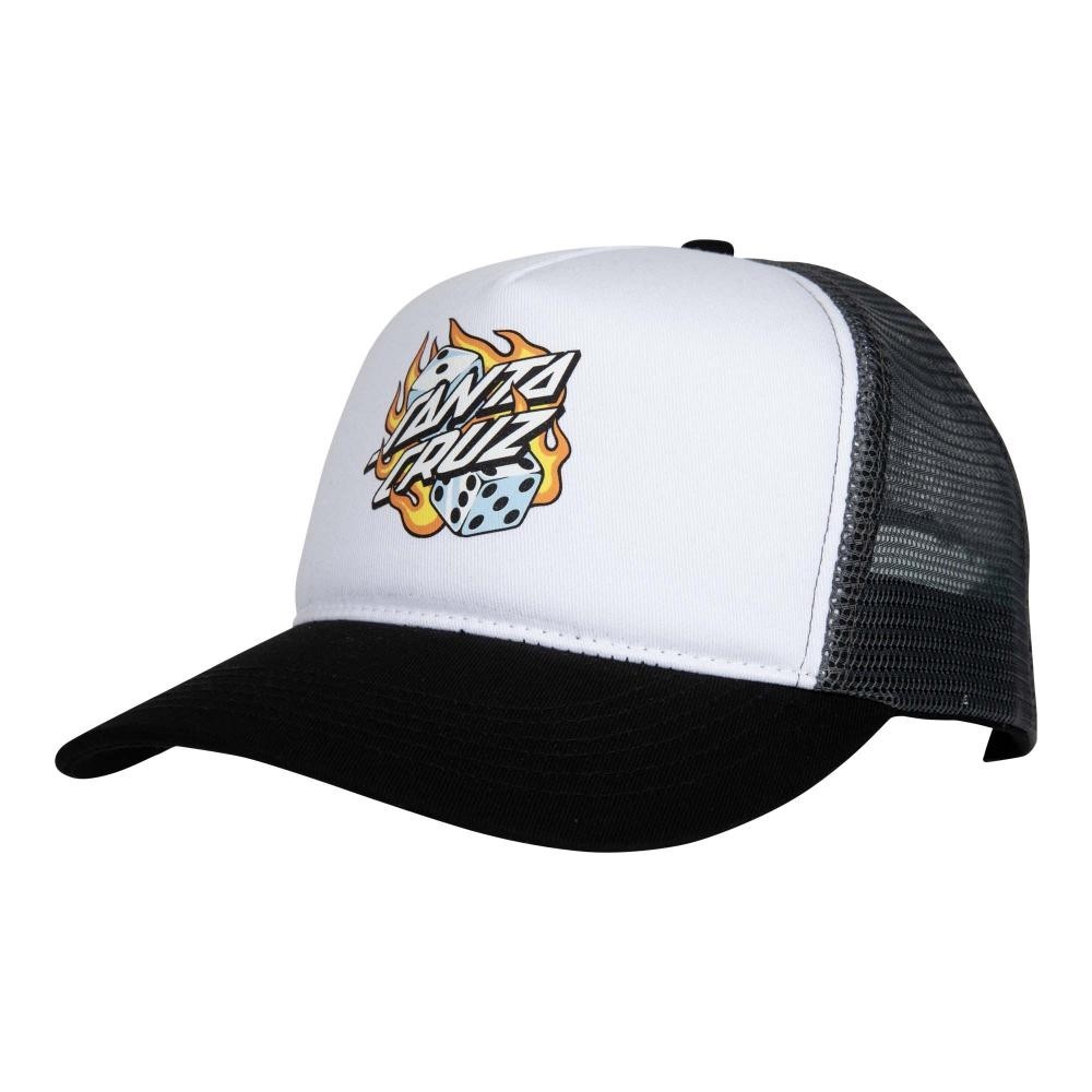 santa cruz cap flaming dot white trucker
